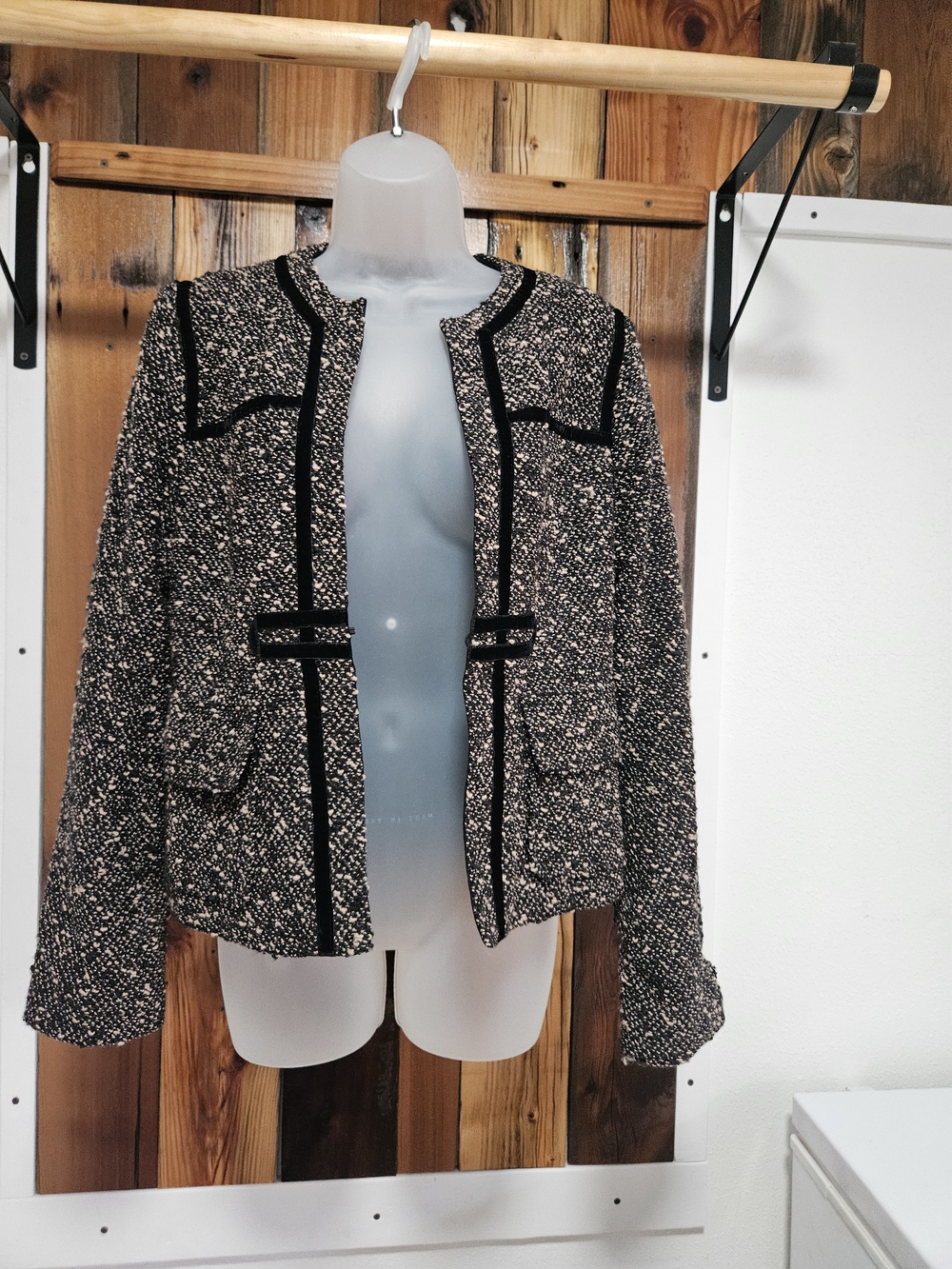 Nanette Lepore Black & White Bouclé Collarless Jacket